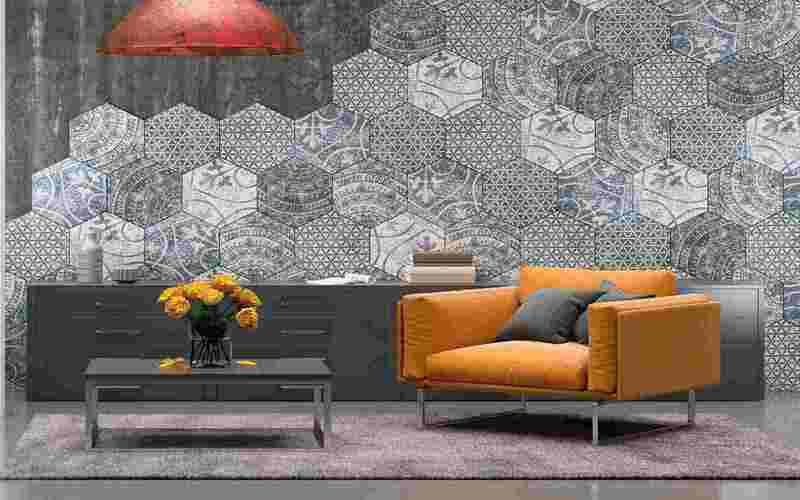 Mẫu gạch lục giác trang trí phòng khách ấn tượng