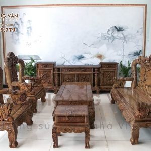 Salon Phòng Khách Gỗ Mun Họa Tiết Rồng SLMRT003