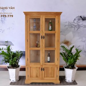 Tủ Trưng Rượu và Ly Nhỏ Gỗ Sồi Hiện Đại Đẹp TRSM004