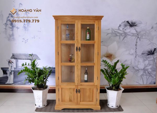 Tủ Trưng Rượu và Ly Nhỏ Gỗ Sồi Hiện Đại Đẹp TRSM004