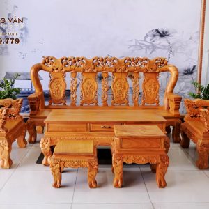 Sa Lông Phòng Khách Gỗ Gõ Họa Tiết Nghê SLGDN001/1