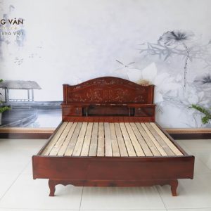 Giường Ngủ Gỗ Tràm Đầu Vòm Chạm Hoa Đẹp GTH001