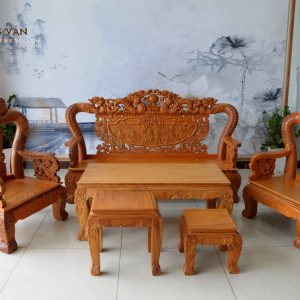 Bộ Bàn Ghế Salon Gỗ Gõ Họa Tiết Rồng Tay 12 6 Món SLGR002