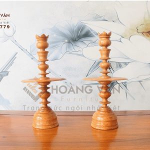 Cặp Chân Đèn Thờ Gỗ Gõ CHANDENG001