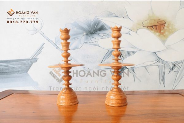 Cặp Chân Đèn Thờ Gỗ Gõ CHANDENG001