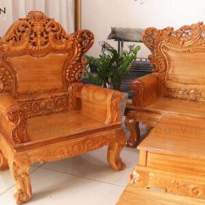 Bàn Ghế Phòng Khách Gỗ Gõ Phong Cách Hoàng Gia - SLG044/1
