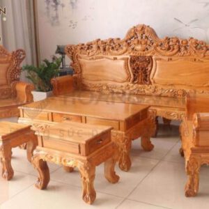 Bàn Ghế Phòng Khách Gỗ Gõ Phong Cách Hoàng Gia - SLG044/1