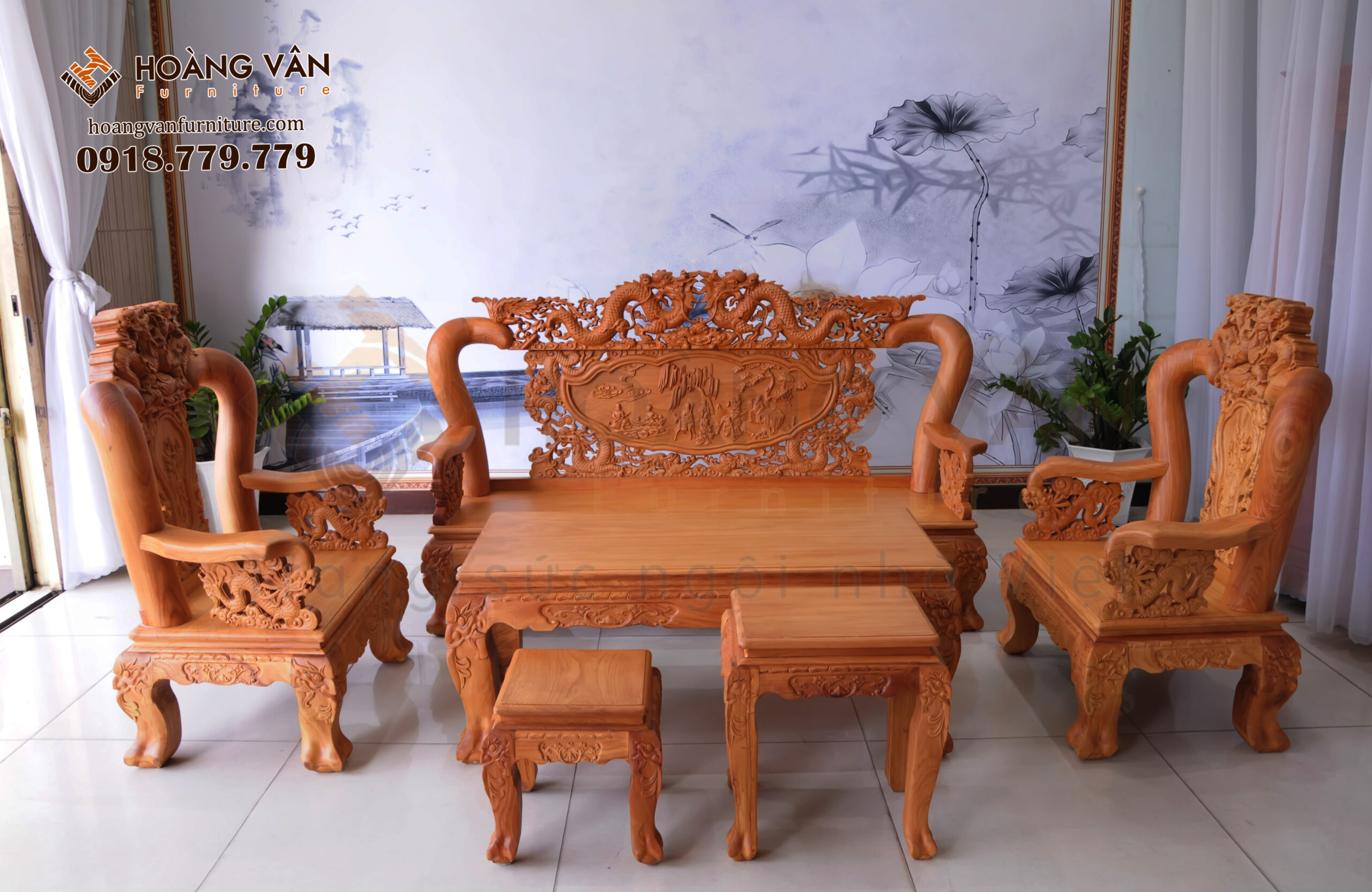 bộ bàn ghế salon gỗ gõ